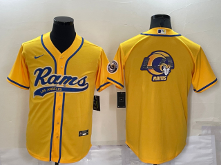 Men's Los Angeles Rams Yellow Team Big Logo With Patch Cool Base Stitched Baseball Jersey