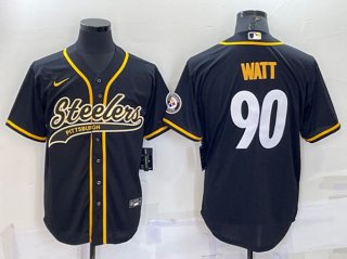 Men's Pittsburgh Steelers #90 T.J. Watt Black With Patch Cool Base Stitched Baseball Jersey