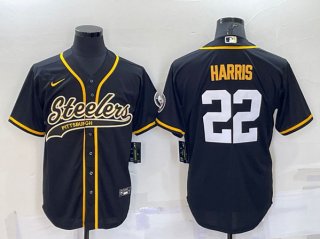 Men's Pittsburgh Steelers #22 Najee Harris Black With Patch Cool Base Stitched Baseball Jersey