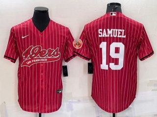 Men's San Francisco 49ers #19 Deebo Samuel Red With Patch Cool Base Stitched Baseball Jersey