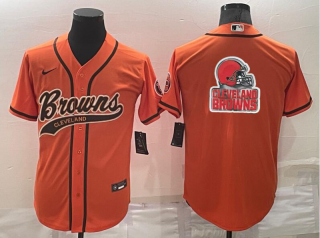 Men's Cleveland Browns Orange Team Big Logo With Patch Cool Base Stitched Baseball Jersey