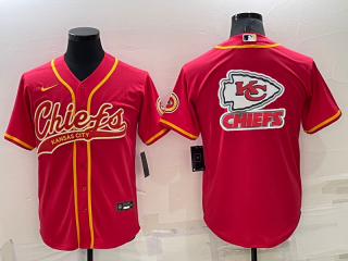 Men's Kansas City Chiefs Red Team Big Logo With Patch Cool Base Stitched Baseball Jersey