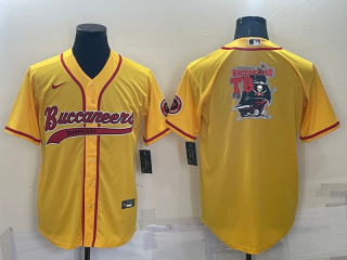 Men's Tampa Bay Buccaneers Gold Team Big Logo With Patch Cool Base Stitched Baseball Jersey