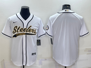 Men's Pittsburgh Steelers White Team Big Logo With Patch Cool Base Stitched Baseball Jersey