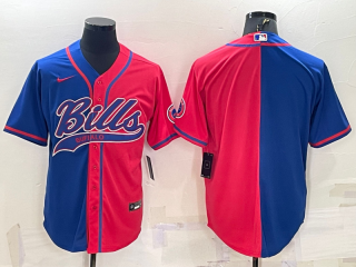 Men's Buffalo Bills Blank Royal Red Split With Patch Cool Base Stitched Baseball Jersey