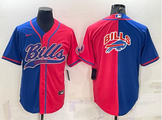 Men's Buffalo Bills #17 Josh Allen Blue Red Two Tone With Patch Cool Base Stitched Baseball Jersey