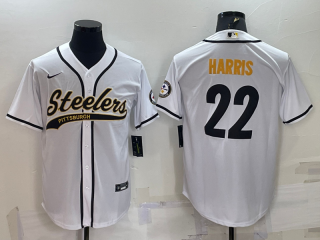 Men's Pittsburgh Steelers #22 Najee Harris White With Patch Cool Base Stitched Baseball Jersey