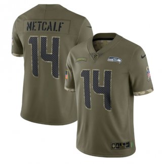 Men's Seattle Seahawks #14 DK Metcalf 2022 Olive Salute To Service Limited Stitched Jersey