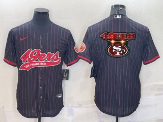 Men's San Francisco 49ers Black Pinstripe Team Big Logo With Patch Cool Base Stitched Baseball Jersey