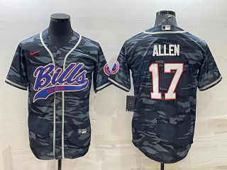 Men's Buffalo Bills Blank #17 Josh Allen Grey Navy Camo With Patch Cool Base Stitched Baseball Jersey