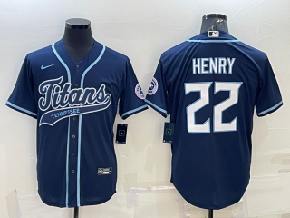 Men's Tennessee Titans #22 Derrick Henry Navy With Patch Cool Base Stitched Baseball Jersey