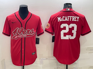 Men's San Francisco 49ers #23 Christian McCaffrey Red With Patch Cool Base Stitched Baseball Jersey