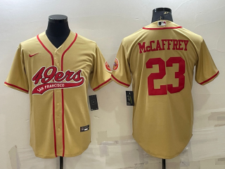 Men's San Francisco 49ers #23 Christian McCaffrey Gold With Patch Cool Base Stitched Baseball Jersey