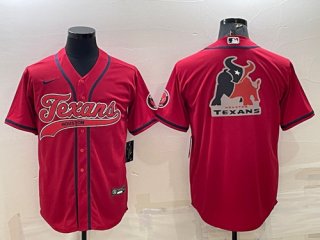 Men's Houston Texans Red Team Big Logo With Patch Cool Base Stitched Baseball Jersey