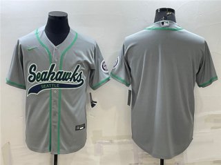 Men's Seattle Seahawks Gray With Patch Cool Base Stitched Baseball Jersey