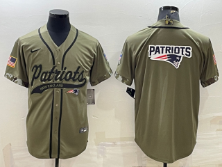 Men's New England Patriots Olive Salute to Service Team Big Logo Cool Base Stitched Baseball Jersey