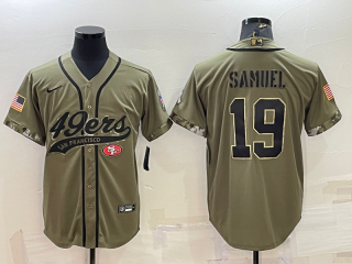 Men's San Francisco 49ers #19 Deebo Samuel 2022 Olive Salute to Service Cool Base Stitched Baseball Jersey