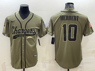 Men's Los Angeles Chargers #10 Justin Herbert Olive Salute to Service Cool Base Stitched Baseball Jersey