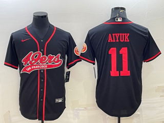 Men's San Francisco 49ers #11 Brandon Aiyuk Black With Patch Cool Base Stitched Baseball Jersey