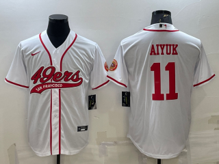 Men's San Francisco 49ers #11 Brandon Aiyuk White With Patch Cool Base Stitched Baseball Jersey