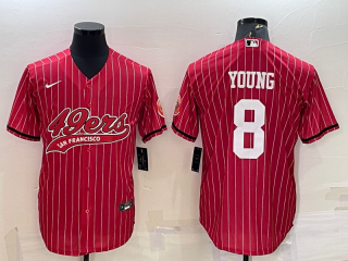 Men's San Francisco 49ers #8 Steve Young Red Pinstripe With Patch Cool Base Stitched Baseball Jersey