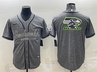 Men's Seattle Seahawks Gray Team Big Logo With Patch Cool Base Stitched Baseball Jersey