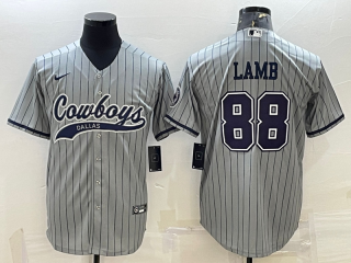 Men's Dallas Cowboys #88 CeeDee Lamb Grey With Patch Cool Base Stitched Baseball Jersey