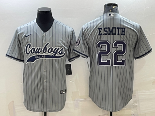 Men's Dallas Cowboys #22 Emmitt Smith Grey With Patch Cool Base Stitched Baseball Jersey