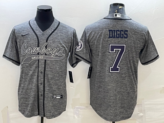 Men's Dallas Cowboys #7 Trevon Diggs Grey Gridiron With Patch Cool Base Stitched Baseball Jersey