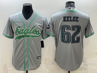 Men's Philadelphia Eagles #62 Jason Kelce Grey With Patch Cool Base Stitched Baseball Jersey