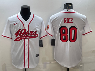 Men's San Francisco 49ers #80 Jerry Rice New White With Patch Cool Base Stitched Baseball Jersey