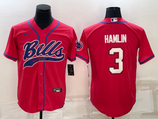 Men's Buffalo Bills #3 Damar Hamlin Red With Patch Cool Base Stitched Baseball Jersey