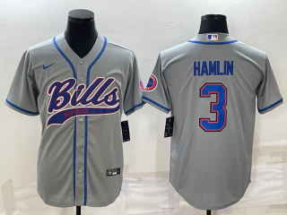 Men's Buffalo Bills #3 Damar Hamlin Grey With Patch Cool Base Stitched Baseball Jersey