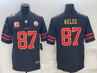 Men’s Kansas City Chiefs #87 Travis Kelce Black Red Gold 4-star C Patch Vapor Untouchable Limited Stitched Jersey