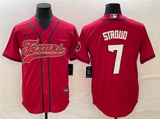 Men's Houston Texans #7 C.J. Stroud Red With Patch Cool Base Stitched Baseball Jersey