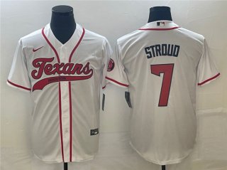 Men's Houston Texans #7 C.J. Stroud White With Patch Cool Base Stitched Baseball Jersey