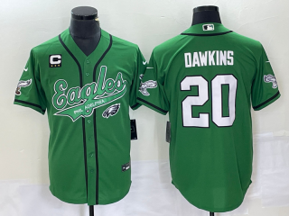 Men's Philadelphia Eagles #20 Brian Dawkins Green C Patch Cool Base Stitched Baseball Jersey