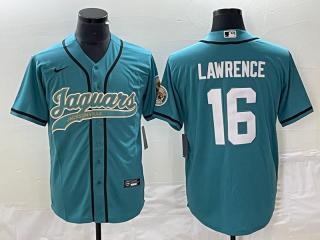 Men's Jacksonville Jaguars #16 Trevor Lawrence Teal With Patch Cool Base Stitched Baseball Jersey