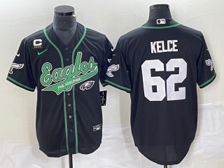 Men's Philadelphia Eagles #62 Jason Kelce Black C Patch Cool Base Stitched Baseball Jersey