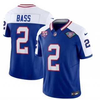 Men's Buffalo Bills #2 Tyler Bass Blue White 2023 F.U.S.E. 75th Anniversary Throwback Vapor Untouchable Limited Football Stitched Jersey