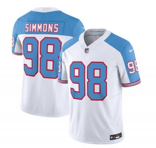 Men's Tennessee Titans #98 Jeffery Simmons White Blue 2023 F.U.S.E. Vapor Limited Throwback Football Stitched Jersey