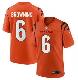 Men's Cincinnati Bengals #6 Jake Browning Orange Stitched Game Jersey