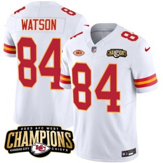 Men’s Kansas City Chiefs #84 Justin Watson White 2023 F.U.S.E. AFC West Champions With NKH Patch Vapor Untouchable Limited Football Stitched Jersey