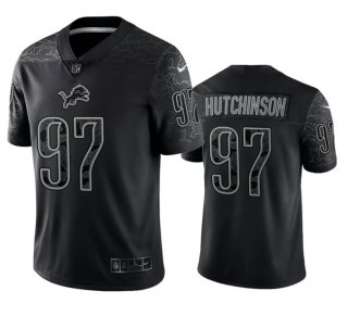 Men's Detroit Lions #97 Aidan Hutchinson Black Reflective Football Stitched Jersey