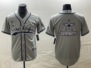 Men's Dallas Cowboys Gray Team Big Logo With Patch Cool Base Stitched Baseball Jersey