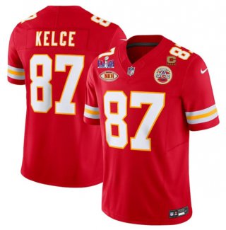 Men's Kansas City Chiefs #87 Travis Kelce Red 2024 F.U.S.E. Super Bowl LVIII Patch With NKH Patch And 4-star C Patch Vapor Untouchable Limited Football Stitched Jersey