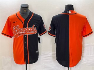 Men's Cincinnati Bengals Blank Black Orange Split With Patch Cool Base Baseball Stitched Jersey