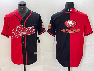 Men's San Francisco 49ers Big Logo Red Black White Blue Two Tone Stitched Baseball Jersey