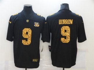 Men's Cincinnati Bengals #9 Joe Burrow 2020 Black Leopard Print Fashion Limited Stitched Jersey