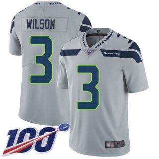 Seahawks #3 Russell Wilson Grey Alternate Men's Stitched Football 100th Season Vapor Limited Jersey